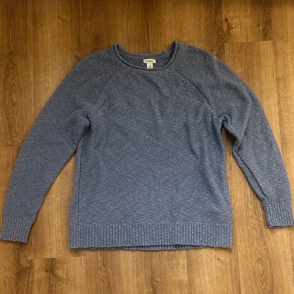 L.L. Bean Women’s Blue 100% Cotton Textured Roll Nexk Crewneck Sweater - Picture 1 of 7
